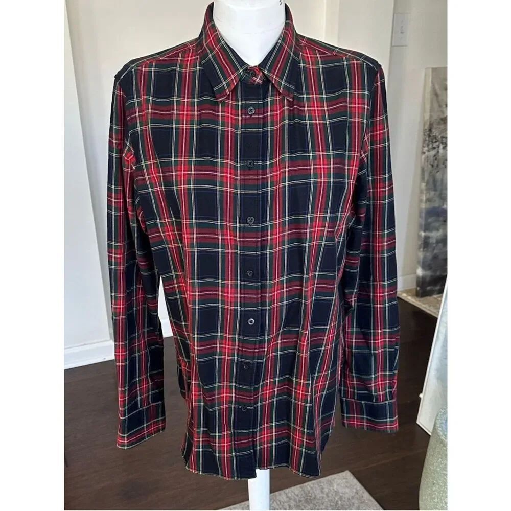 Lauren Ralph Lauren Plaid Front Button Blouse L